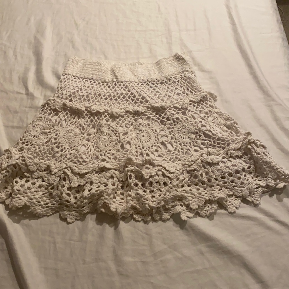 Cotton lace crochet skirt white